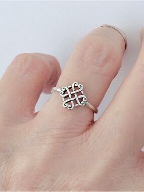 Sterling Silver Quadruple Celtic Ring, Heart Ring, Silver Rings, Eternity Knots
